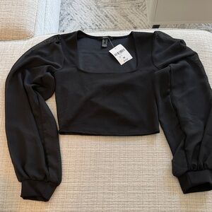 Forever 21 Black Square Neck Puff Sleeve Top